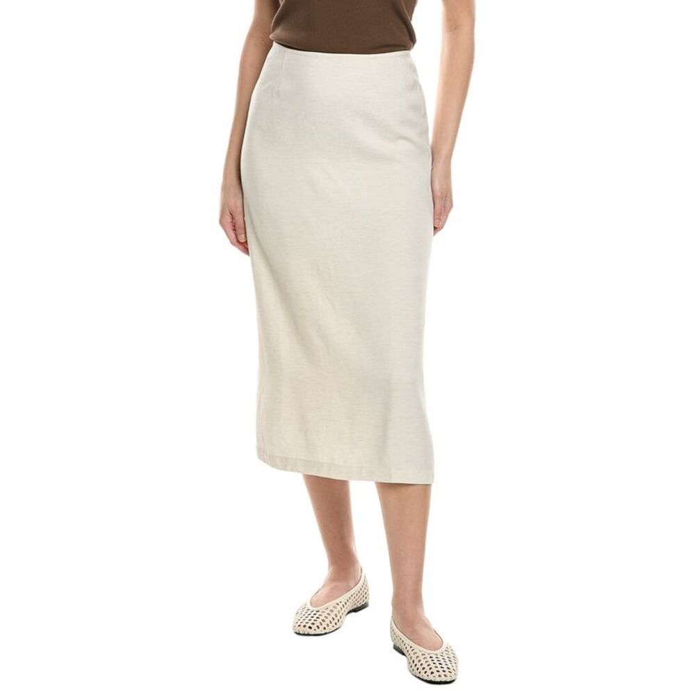 Weworewhat Womens Linen-Blend Midi Skirt, Beige